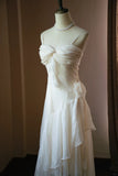 Ndyad Spaghetti Strap Off-White Sheath Chiffon Long Prom Dresses, Elegant Birthday Party Dresses HZ1024