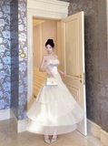 Ndyad Apricot Spaghetti Straps A-Line Layered Tulle Long Prom Dresses, Sweet 16 Dress HZ1024