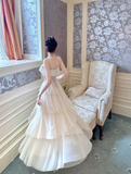 Ndyad Apricot Spaghetti Straps A-Line Layered Tulle Long Prom Dresses, Sweet 16 Dress HZ1024