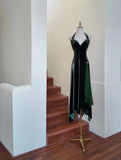 Ndyad Dark Green Halter Sheath Velvet Short Prom Dresses HZ1024