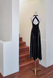 Ndyad Dark Green Halter Sheath Velvet Short Prom Dresses HZ1024