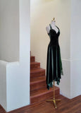 Ndyad Dark Green Halter Sheath Velvet Short Prom Dresses HZ1024