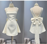 Ndyad White Square Neck A-Line Short Birthday Dress with Beading HZ1024
