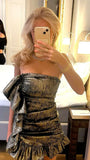 Ndyad Black Gold Strapless Bodycon Short Party BirthdayDresses Sexy Homecoming Dresses HZ1024