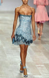 Ndyad Blue Spaghetti Straps Sheath Sequins Short Evening Dress Party Dress HZ1024