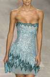 Ndyad Blue Spaghetti Straps Sheath Sequins Short Evening Dress Party Dress HZ1024