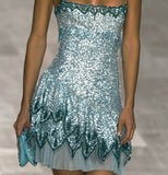 Ndyad Blue Spaghetti Straps Sheath Sequins Short Evening Dress Party Dress HZ1024
