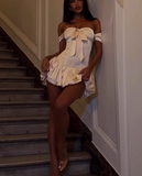 Ndyad White Off Shoulder Bodycon Satin Short Party Dress Sweet 16 Dress HZ1024