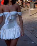 Ndyad White Off Shoulder Bodycon Satin Short Party Dress Sweet 16 Dress HZ1024