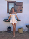 Ndyad White Off Shoulder Bodycon Satin Short Party Dress Sweet 16 Dress HZ1024