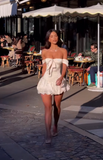 Ndyad White Off Shoulder Bodycon Satin Short Party Dress Sweet 16 Dress HZ1024