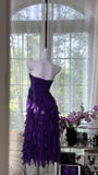 Ndyad Purple Sweetheart Neck Sheath Chiffon Short Prom Dresses Sweet Birthday Party Dress HZ1024
