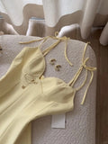 Ndyad Butter Yellow Spaghetti Straps A-Line Satin Short Birthday Party Dress HZ1024
