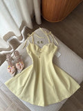 Ndyad Butter Yellow Spaghetti Straps A-Line Satin Short Birthday Party Dress HZ1024