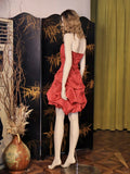 Ndyad Red Strapless A-Line Satin Polka Dot Short Prom Dress Sweet 16 Dress HZ1024