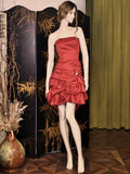 Ndyad Red Strapless A-Line Satin Polka Dot Short Prom Dress Sweet 16 Dress HZ1024