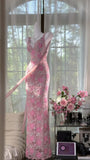 Ndyad V-Neck Sheath Tulle Beaded Long Prom Dresses Gorgous Backless Evening Gowns HZ1024