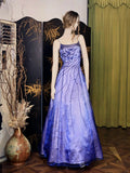 Ndyad Spaghetti Straps Purple Satin Long Prom Dresses Vintage Evening Dresses with Beading HZ1024