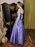 Ndyad Spaghetti Straps Purple Satin Long Prom Dresses Vintage Evening Dresses with Beading HZ1024