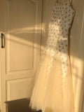 Ndyad Square Neck Mermaid Tulle Beading Long Prom Dresses Elegant Formal Evening Dresses HZ1024