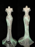 Ndyad Off Shoulder Mermaid Organza Long Prom Dresses Elegant Formal Evening Dresses HZ1024