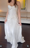 Ndyad Pleated Sheath Satin Long Prom Dresses Elegant Evening Dresses HZ1024