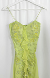Ndyad Green Sheath Spaghetti Straps Chiffon Long Prom Dresses with Beading Elegant Evening Dress HZ1024