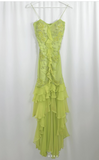 Ndyad Green Sheath Spaghetti Straps Chiffon Long Prom Dresses with Beading Elegant Evening Dress HZ1024