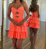 Ndyad Orange A-Line Strapless Satin Short Homecoming Dresses HZ1024