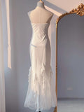 Ndyad White Mermaid One Shoulder Chiffon Long Evening Gown Gonws with Beading Vintage Prom Dresses HZ1024
