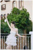 Ndyad White A-Line Strapless Chiffon Short Homecoming Dress Sweet 16 HZ1024