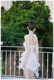 Ndyad White A-Line Strapless Chiffon Short Homecoming Dress Sweet 16 HZ1024