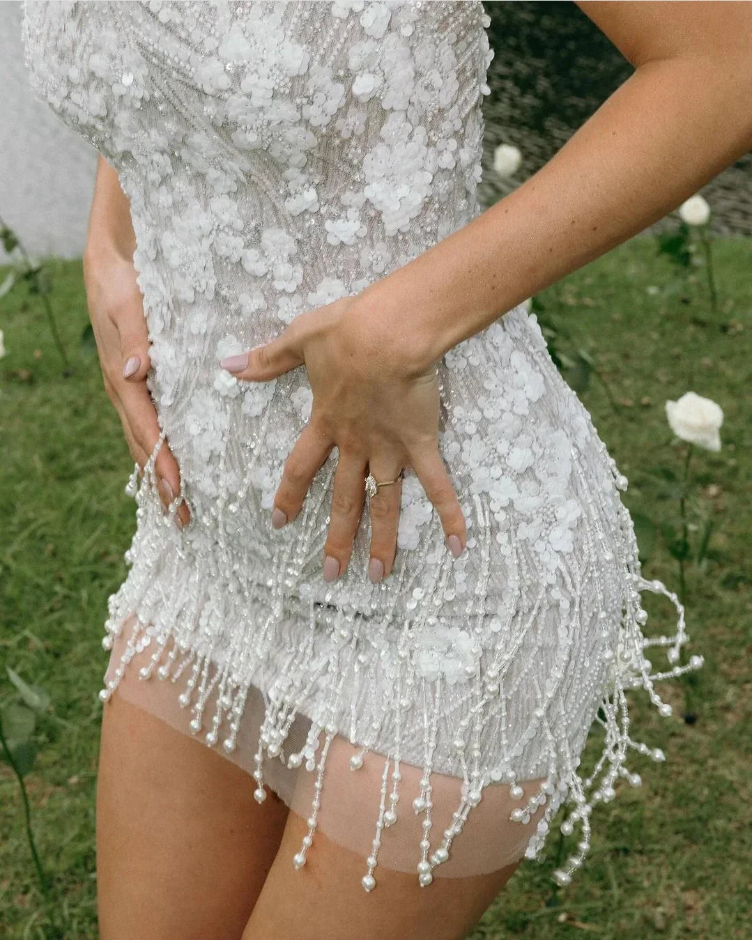 Ndyad Bodycon Strapless Beaded Short Outdoor Party Dress Fashion Wedding Dress HZ1024