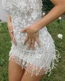 Ndyad Bodycon Strapless Beaded Short Outdoor Party Dress Fashion Wedding Dress HZ1024
