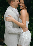 Ndyad Bodycon Strapless Beaded Short Outdoor Party Dress Fashion Wedding Dress HZ1024
