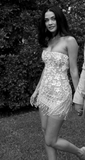Ndyad Bodycon Strapless Beaded Short Outdoor Party Dress Fashion Wedding Dress HZ1024