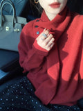 Ndyad style lazy style knitted pullover sweater with detachable scarf HZ1024