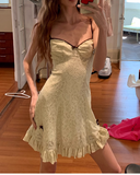 Ndyad Spaghetti Strap A-Line Lace Applique Short Outdoor Wear Pool Party Dress HZ1024