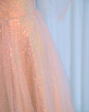 Ndyad Sweetheart Neck A-Line Tulle Sequin Long Prom Dresses, Sweet 16 Dress HZ1024