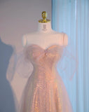Ndyad Sweetheart Neck A-Line Tulle Sequin Long Prom Dresses, Sweet 16 Dress HZ1024