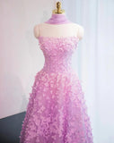 Ndyad Lilac A-Line Tulle Strapless Long Prom Dresses Quinceanera Dresses with Appliques HZ1024