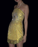 Ndyad Yellow Sheath Halter Short Party Dress Fashion Homecoming Dress with Rhinestones HZ1024