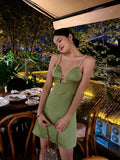 Ndyad Green Spaghetti Strap Satin Short Birthday Dress Chic Outdoor Party Dress HZ1024