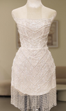 Ndyad White Sheath Beaded Short Prom Dresses, Strapless Evening Gown HZ1024