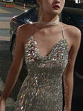 Ndyad Sheath Halter Sequin Sparkling Short Party Dress, Fashion Homecoming Dress HZ1024
