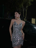 Ndyad Sheath Halter Sequin Sparkling Short Party Dress, Fashion Homecoming Dress HZ1024