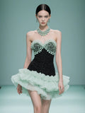 Ndyad Mint Green Sweetheart Neck Tulle Short Ball Gowns for Party, Gorgeous Beaded Graduation Prom Dresses HZ1024