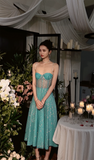 Ndyad Blue A-Line Spaghetti Strap Long Prom Dresses, Rhinestones Sweet 16 Dress HZ1024