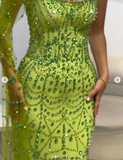 Ndyad Green Sheath Strapless Satin Long Prom Dresses, Rhinestone Formal Evening Dresses HZ1024