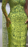 Ndyad Green Sheath Strapless Satin Long Prom Dresses, Rhinestone Formal Evening Dresses HZ1024